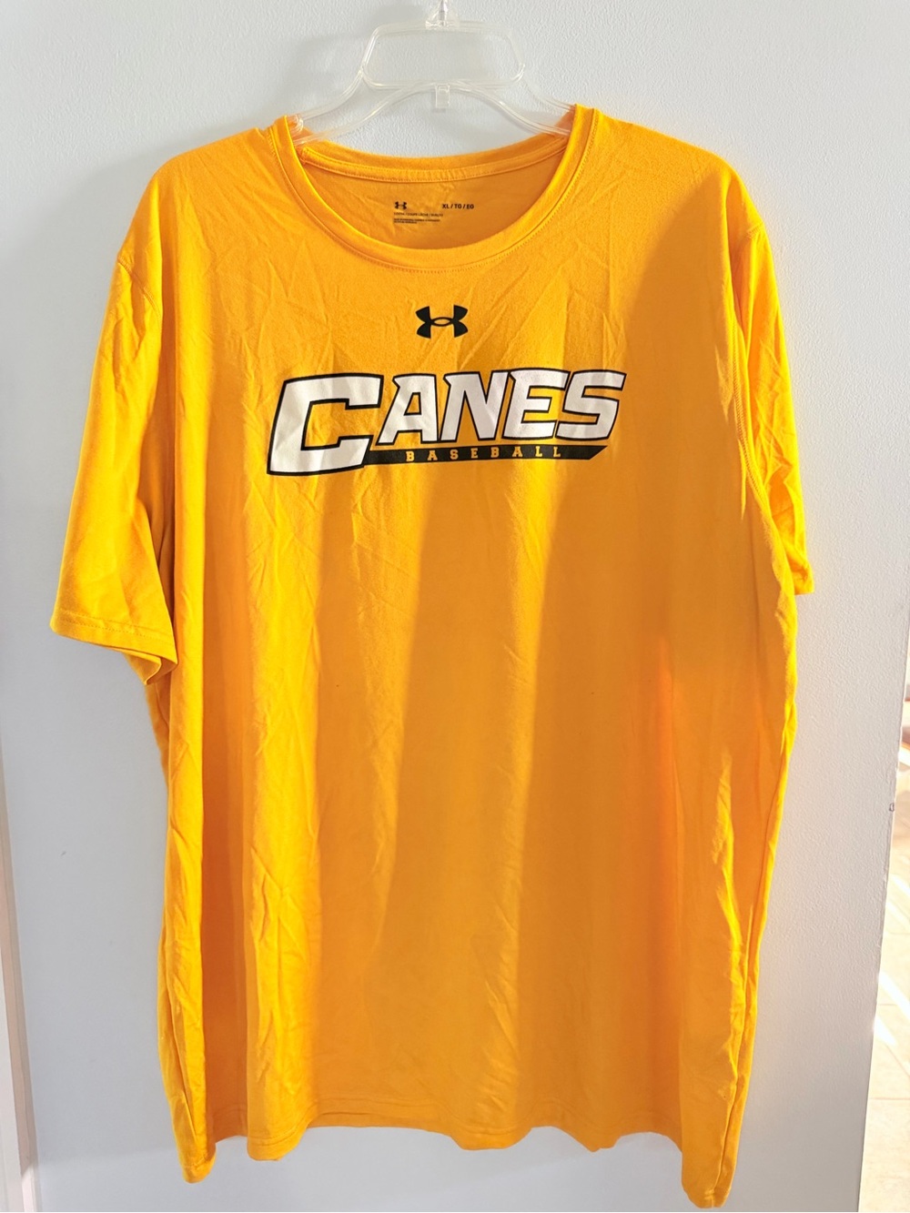 Under Armour Canes Baseball T-Shirt - Canes Gold. Adult XL